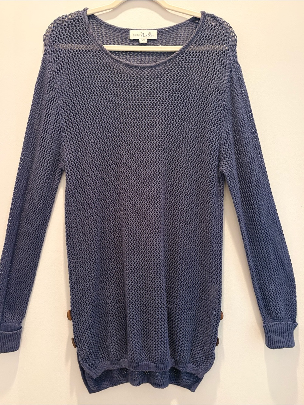 Simply Noelle Navy Blue Open-Knit Crewneck Sweater